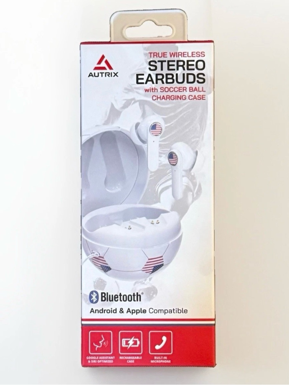 True Wireless Stereo Earbuds in White with Soccer Ball Charging Case - Picture 4 of 4